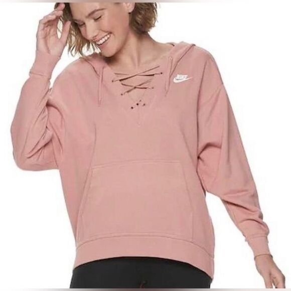 Nike Tops - Nike Women's dusty pink Lace-Up Hoodie